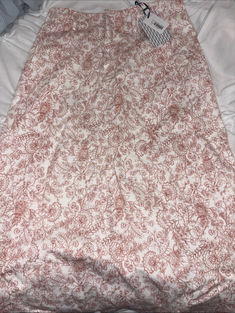Cream Midi Skirt with Dusty Rose Floral Toile